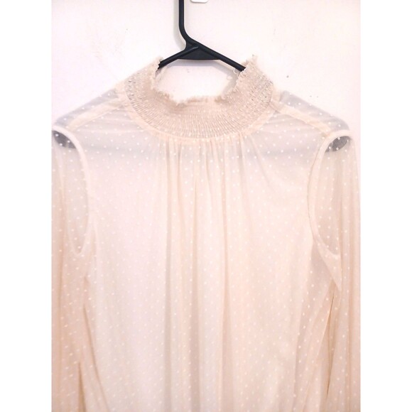 Zara Blouse Womens S Ivory Sheer Longsleeve Mock Neck Peasant Boho Cottagecore - Picture 2 of 11